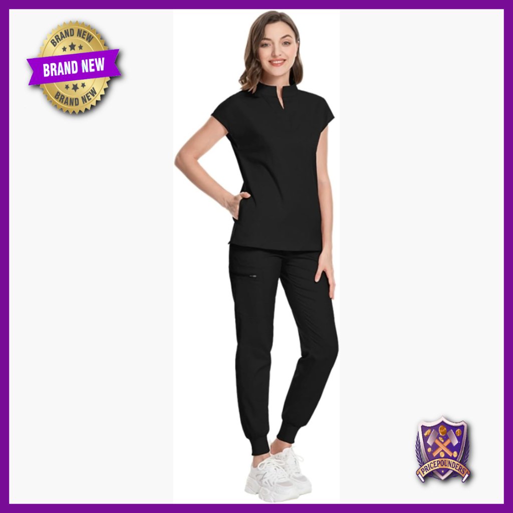 Women's Medical Scrub Set, Stretch Polyester Blend, Stand-Up Collar, M-2xl